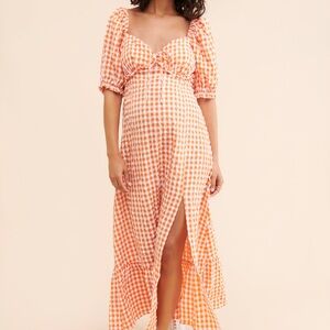 ASOS The Frolic Plus Size Orange Gingham Milkmaid Midi Dress